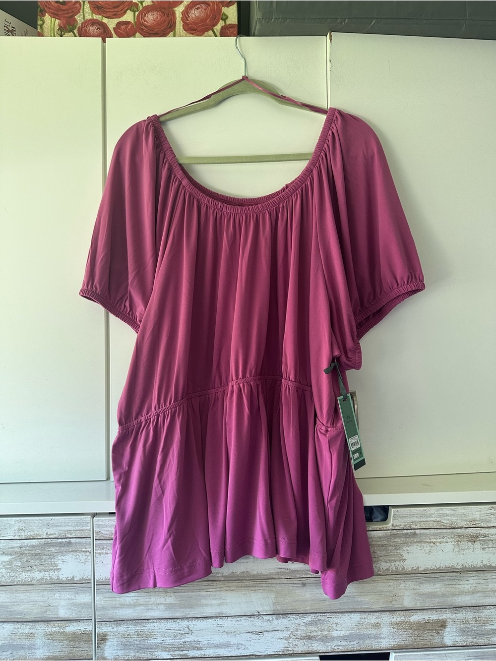 💗 NWT Terra & Sky Plus Size 4X Meadow Mauve Peplum Puff Sleeve Top